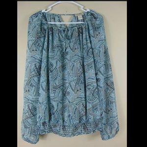 Lucky Brand Pullover Blouse Top Aztec Print Semi Sheer Women's Size Xl Polyester